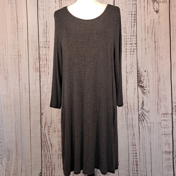 PARAPHRASE XL Knit Swing Dress Midi Heathered Charcoal Grey Pockets Minimalist - Picture 1 of 9